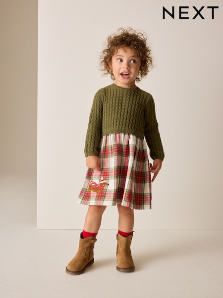Green - Sausage Dog Embroidered Knitted Dress (3mths-7yrs)