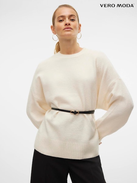 VERO MODA Cream Long Sleeve Relaxed Fit Slouchy Round Neck Jumper (G58762) | €45