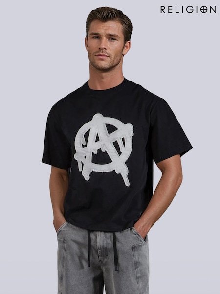 Religion Black Anarchy Applique T-Shirt (G58764) | AED233