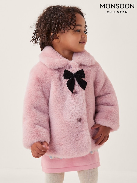 Monsoon Pink Baby Bow Faux Fur Coat (G58876) | €57 - €62