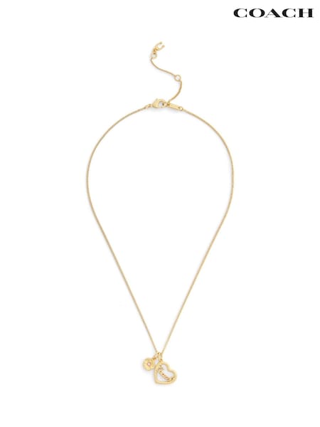 COACH Gold Tone Charming Charms Signature Heart Pendant Necklace (G59118) | SGD 242