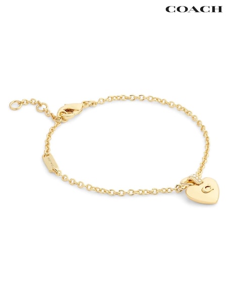 COACH Gold Tone Signature Puffy Heart Charm Bracelet (G59125) | €185