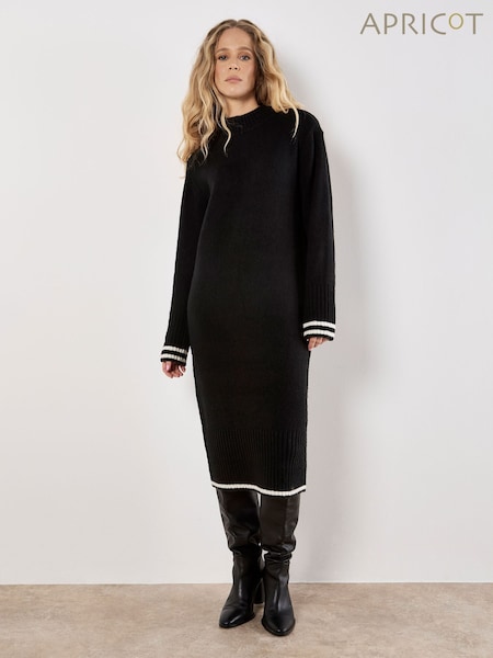 Apricot Black Tipped Chunky Knit High Neck Midi Dress (G59206) | R$ 445