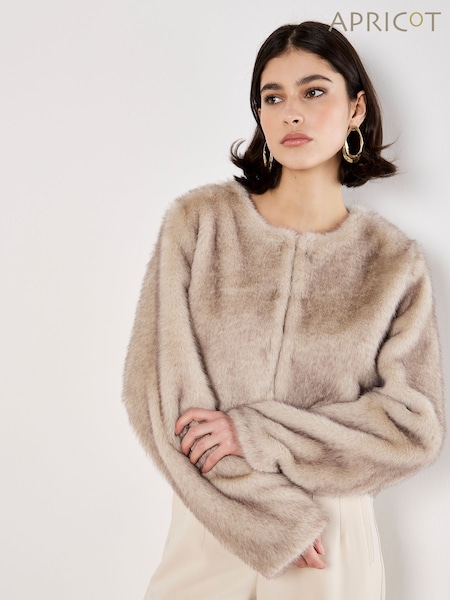 Apricot Cream Luxe Fur Short Crop Jacket (G59213) | €83