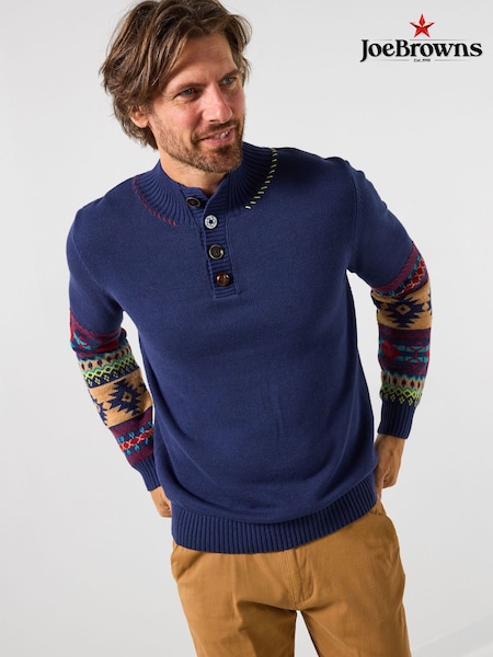 Joe Browns Blue Multi Pattern Stylish Rib Knit Funnel Neck Sweater (G59300) | €85
