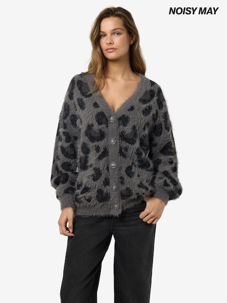 NOISY MAY Grey Leopard Jacquard Knitted Cardigan (G59361) | AED245