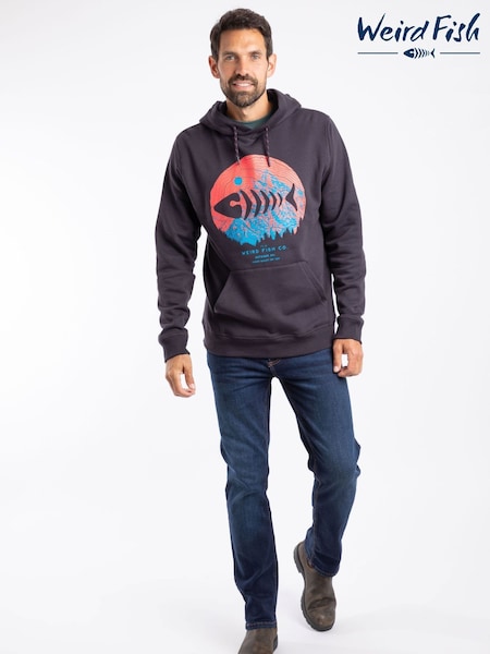 Weird Fish Blue Bryant Front Print Graphic Popover Hoodie (G59451) | €78