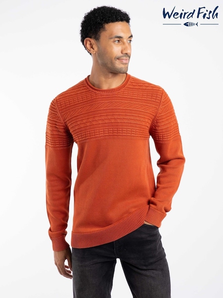 Weird Fish Orange Fahri Mixed Stitch Crew Neck Jumper (G59468) | €92