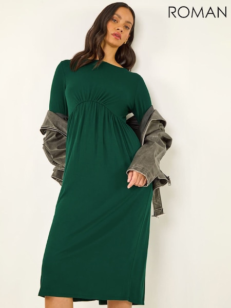 Roman Green Gathered Pocket Stretch Midi Dress (G59758) | €74
