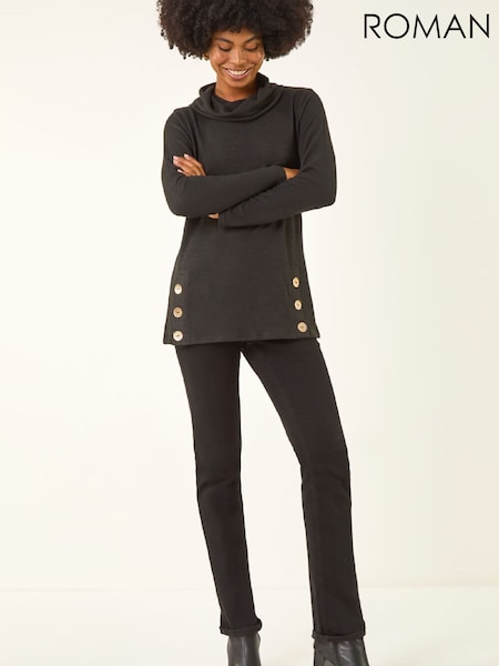 Roman Black High Neck Buttoned Tunic Top (G59780) | 260 QAR