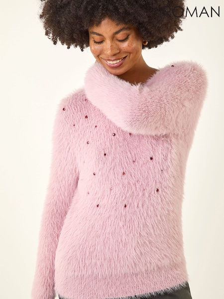 Roman Pink Embellished Fluffy Knit Jumper (G59783) | €53