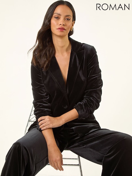 Roman Black Velvet Single Breasted Blazer (G59834) | R$ 945