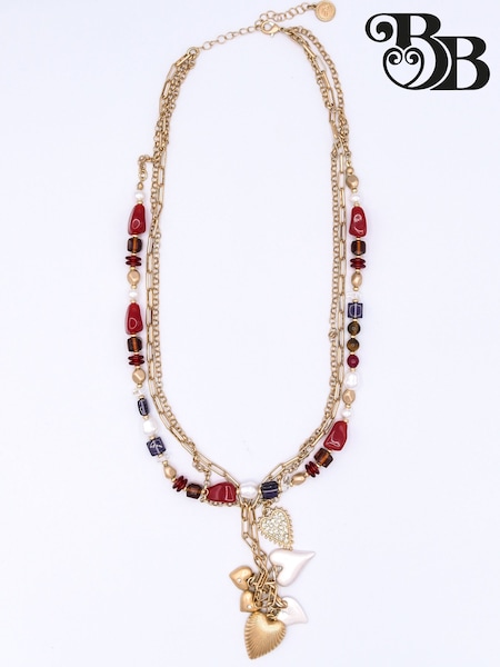 Bibi Bijoux Gold Tone Three Row Heart Tassel Necklace (G60051) | ‏182 ر.ق.