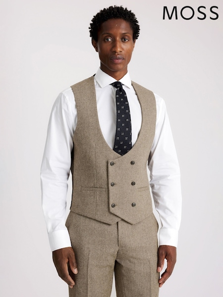 MOSS Brown Slim Fit Twill Tweed Waistcoat (G60075) | €114