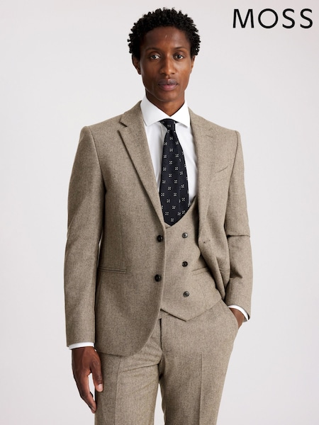 MOSS Brown Slim Fit Twill Tweed Jacket (G60077) | €216