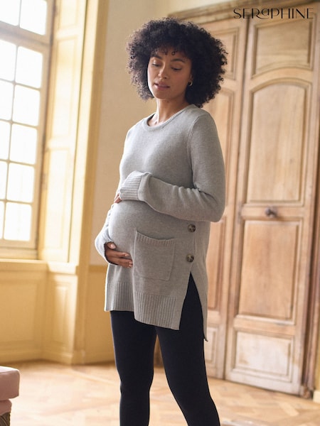 Seraphine Grey Marl Maternity & Nursing Crew Neck Jumper (G60117) | €88.50