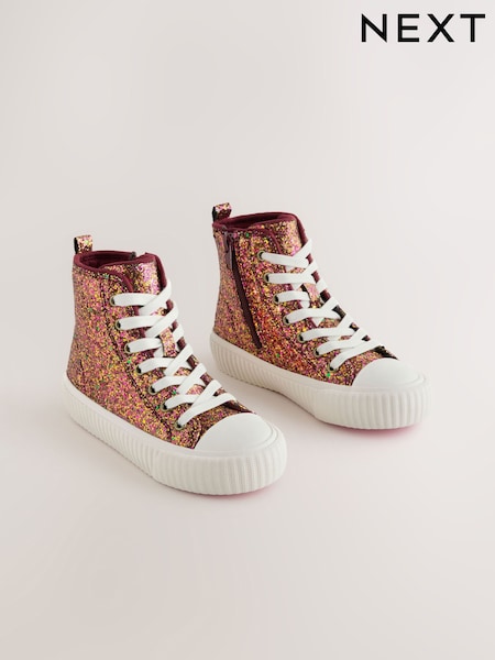 Rust Brown Glitter - Lace Up High Top Trainers