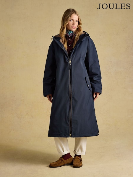 Navy - Joules Coverall Oversized Fleece Lined Waterproof Coat