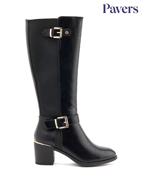 Pavers Black Buckled Long Boots (G60261) | €68
