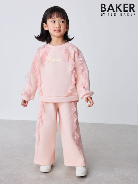 Pink - Baker By Ted Baker Pink Lace Trim Sweat Top & Joggers Set 2 Piece