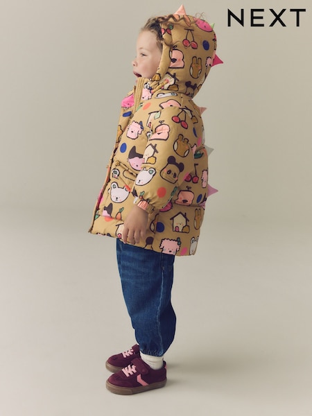 Character Print - Shower Resistant Padded Coat With Hood Spikes (3mths-7yrs)