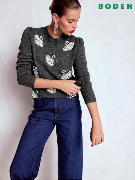 Boden Grey Elizabeth Embellished Jumper (G60953) | €178