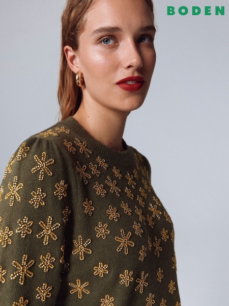 Boden Green Elizabeth Embellished Jumper (G60965) | €178