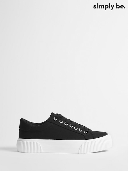 Simply Be Black Wide Fit Canvas Chunky Ribbed Sole Trainers (G61058) | AED198