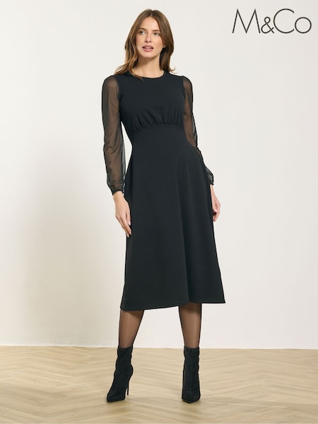 M&Co Black Mesh Sleeve Empire Midi Dress (G61233) | €50