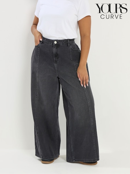 Yours Curve Black Rigid Plazzo Front Seam Jeans (G61239) | AED215