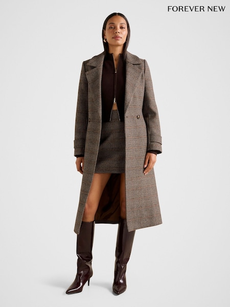 Forever New Brown Luccia Belted Checked Coat (G61343) | €191
