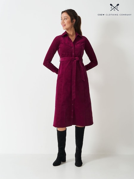 Crew Clothing Red Sienna Midi Cord Shirt Dress (G61447) | €126