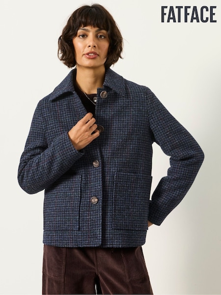 Navy - Fatface 100% Wool Short Check Jacket
