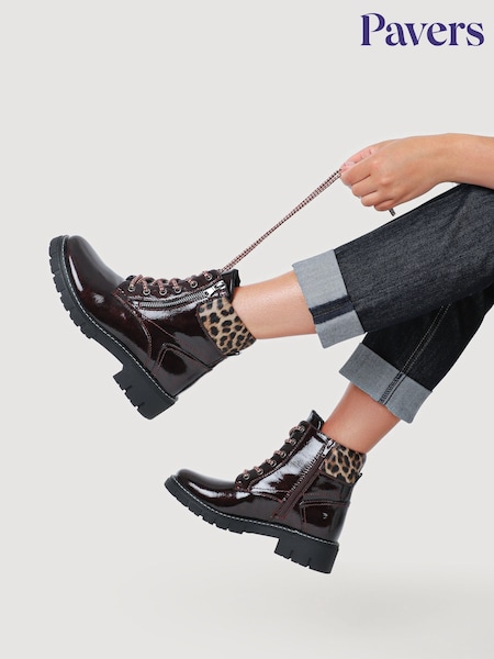 Pavers Red Zip & Lace-Up Ankle Boots (G61840) | €68