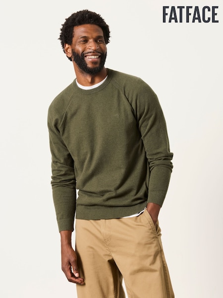 Khaki Green - Regular Fatface Crew Neck Knitted Jumper