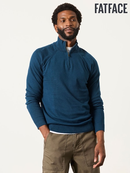 Sarcelle foncée - Regular Fatface Quarter Zip Knitted Jumper