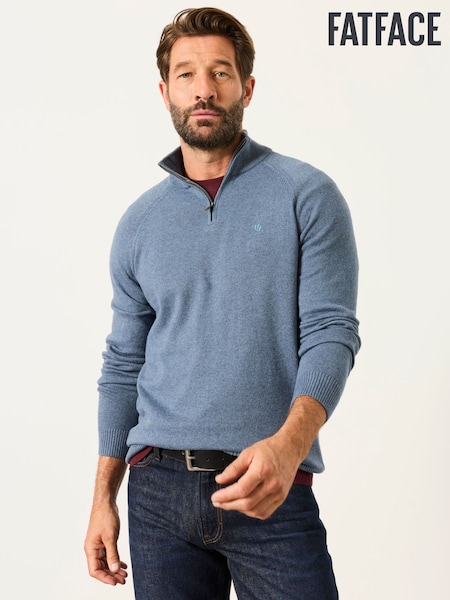 Blue Denim - Regular Fatface Half Neck Knitted Jumper