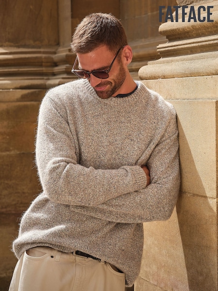 Natural - Regular Fatface Knitted Crew Neck Jumper