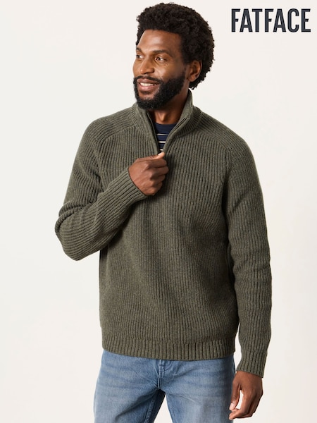 Blue - Regular Fatface Half Neck Knitted Jumper