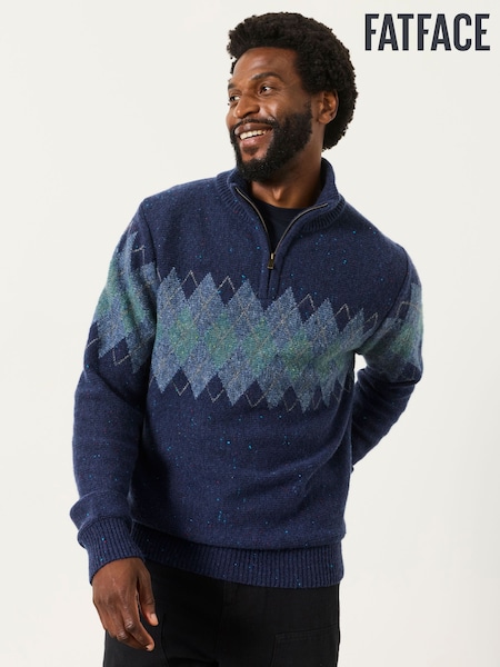 Marineblau - Regular Fatface Quarter Zip Knitted Jumper