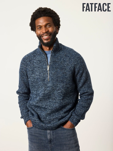 Blue - Regular Fatface Deanston Half Neck Knitted Jumper