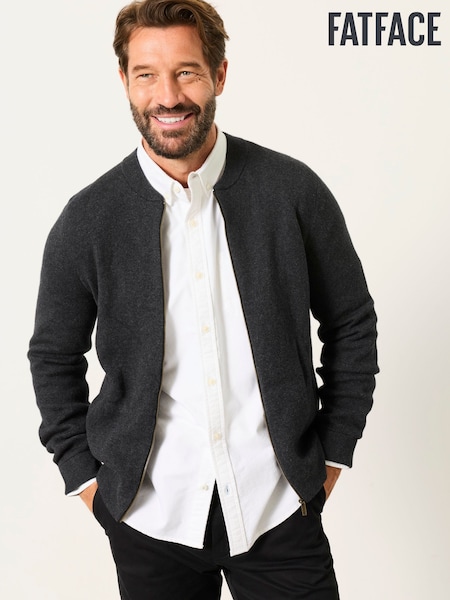 Charcoal Grey - Regular Fatface Knitted Zip Front Bomber Jacket