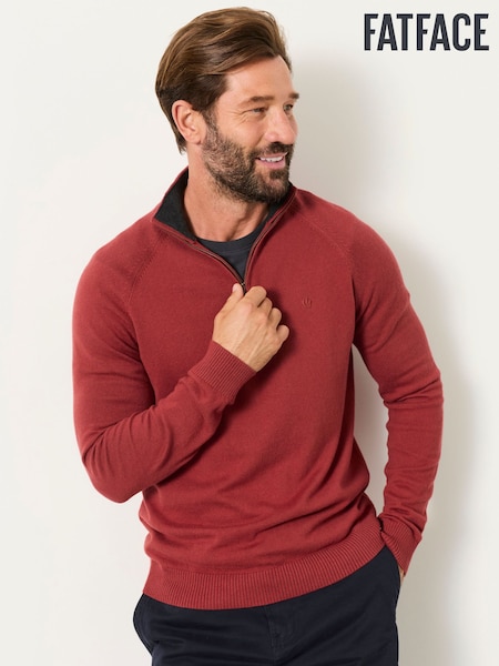 Red - Regular Fatface Quarter Zip Knitted Jumper