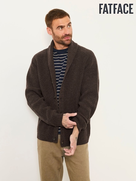 Marron chocolat - Regular Fatface Shawl Neck Knitted Cardigan
