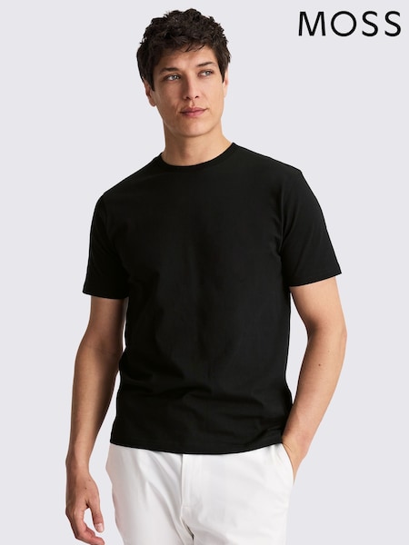 أسود - MOSS Crew Neck Cotton T-Shirt (G62143) | ‏134 ر.س.‏