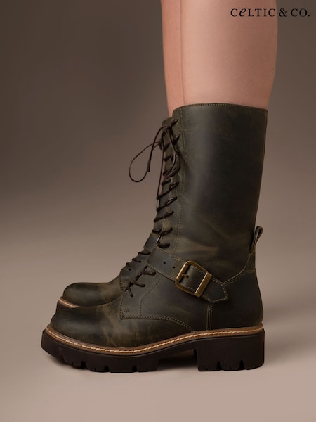 Celtic & Co. Green Strap Detail Mid Calf Boots (G62146) | R$ 1.865