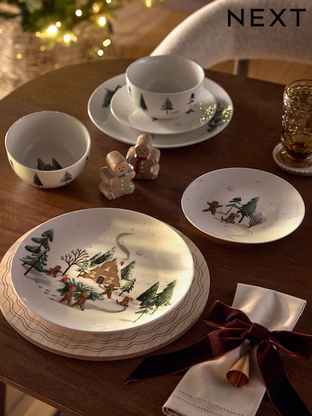 Vajilla de 12 piezas con diseño navideño de hombrecillo de galleta