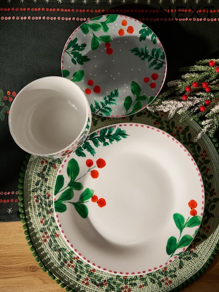 12 Piece Christmas Foliage Dinner Set