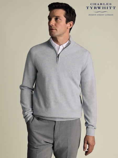 Azul marga - Charles Tyrwhitt Denim Cashmere Zip Neck Jumper (G62325) | 253 €