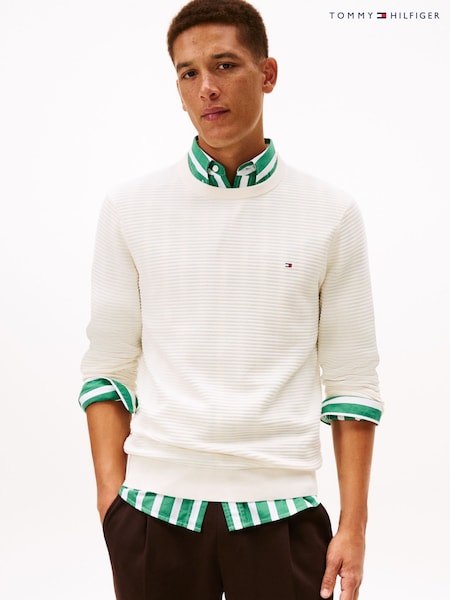 Tommy Hilfiger Cream Textured Knit Crew Neck Jumper (G62418) | €178